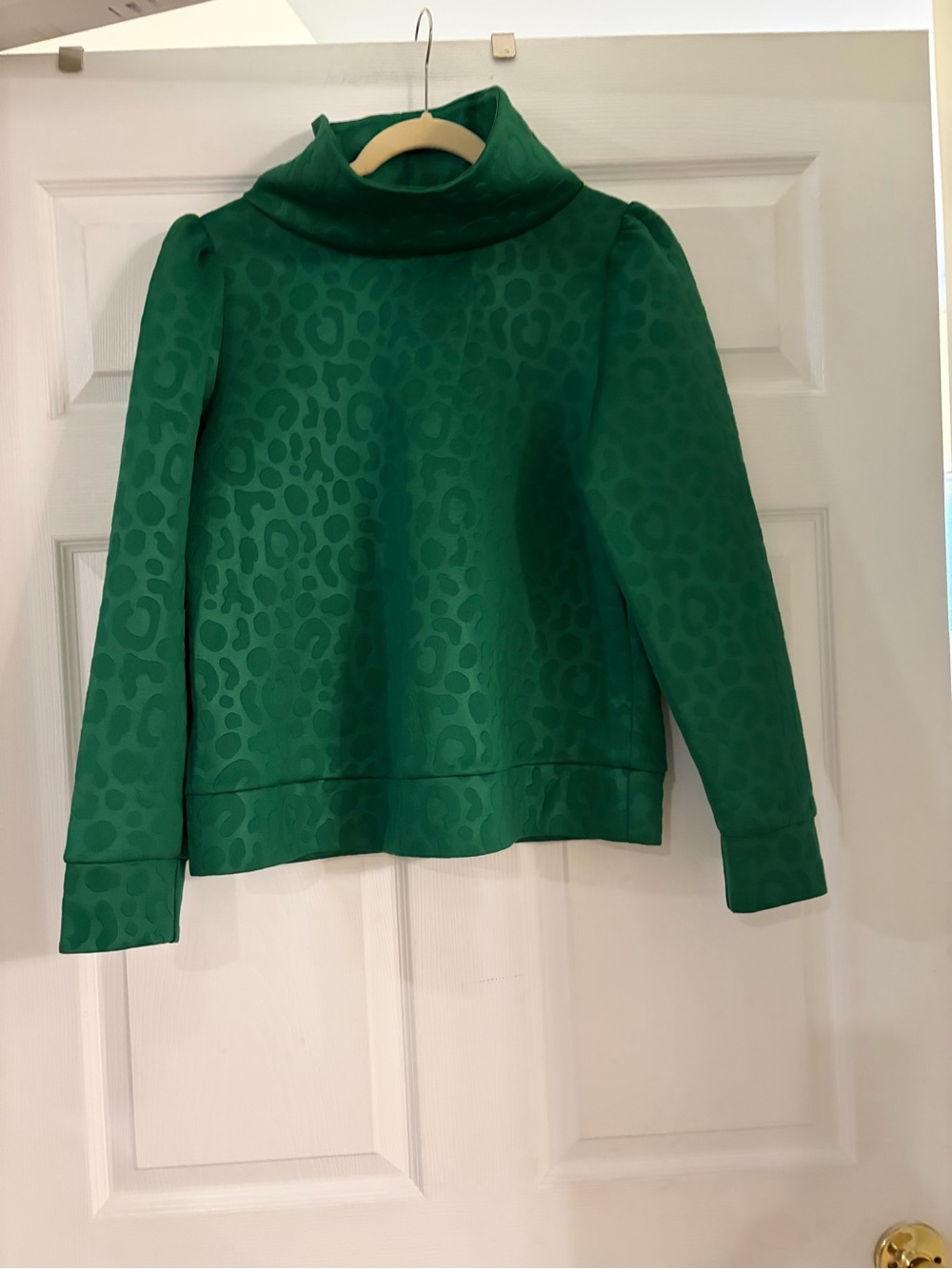 Emily McCarthy Fallon Funnel Neck in Evergreen Cheetah women’s medium